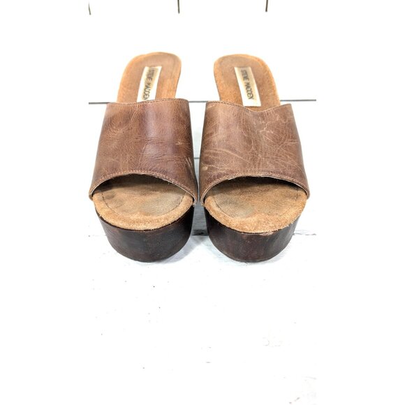 Steve Madden open toe platform wooden wedge leather sandal - Picture 5 of 5